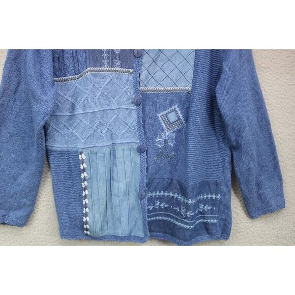 Napa Valley Petites Vintage Button Down Embroidered Sweater-Medium-Cottagecore - Picture 3 of 7